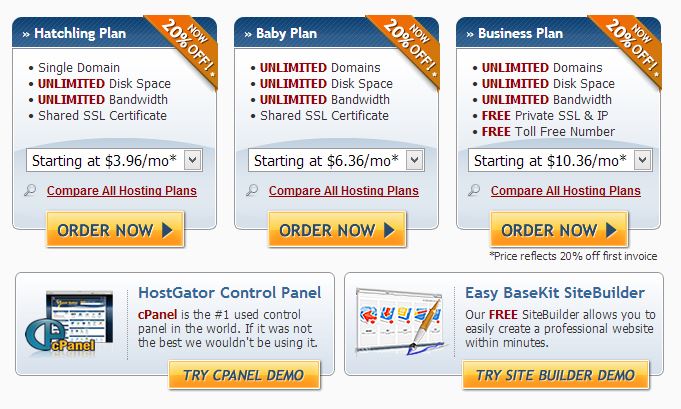 hostgator options